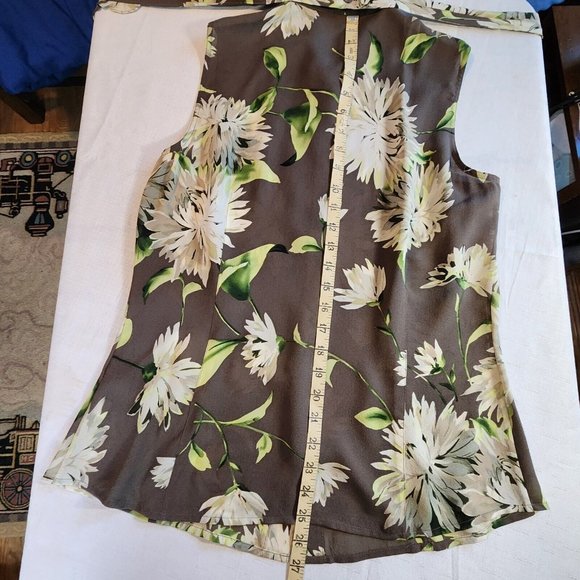 LINDA ALLARD ELLEN TRACY Brown Floral Sheer Silk Tie Sleeveless Blouse Size 10 - Picture 9 of 12